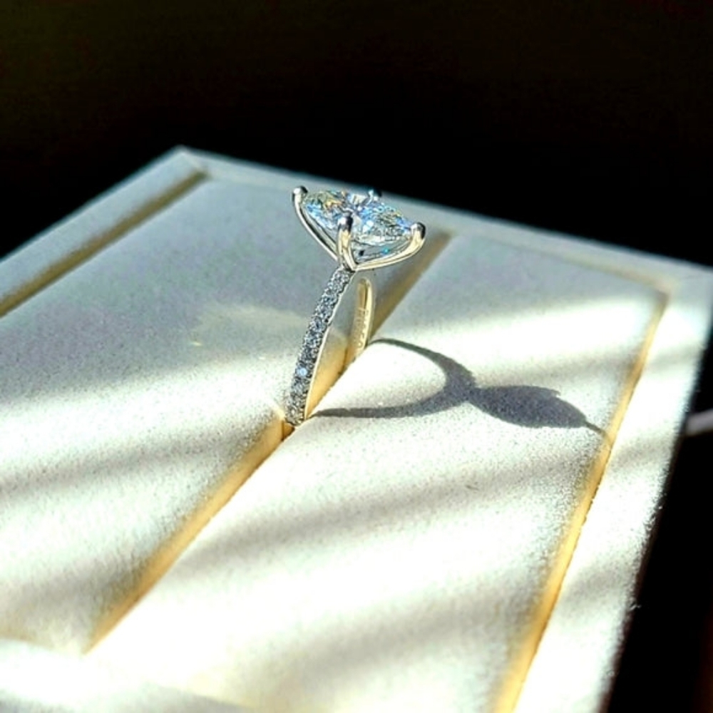 Platinum 2.14ct lab oval diamond ring with side lab diamond